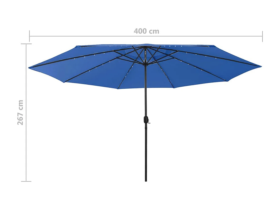 Parasol de jardin-Parasol d'extérieur avec lumières LED et mât en métal bleu azuré