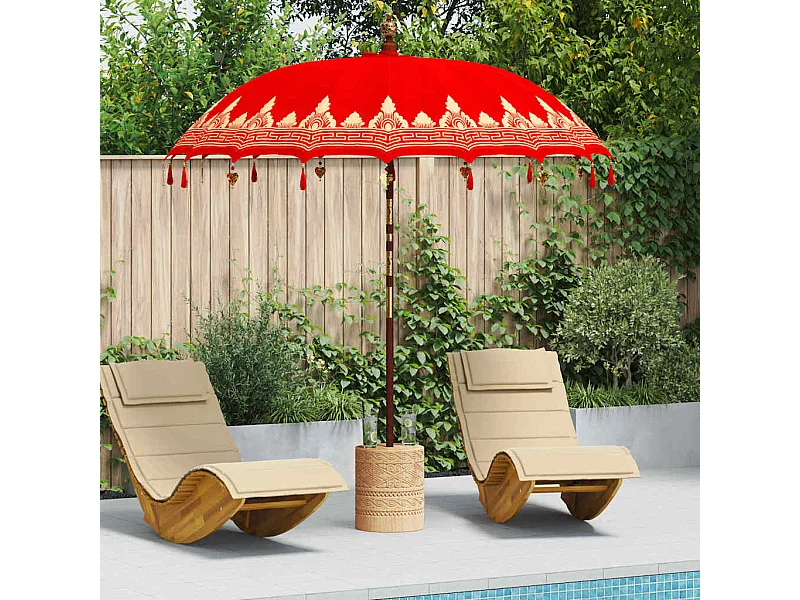 Parasol de jardin-Parasol balinais Rouge (210-220) x 260 cm Coton et bois massif