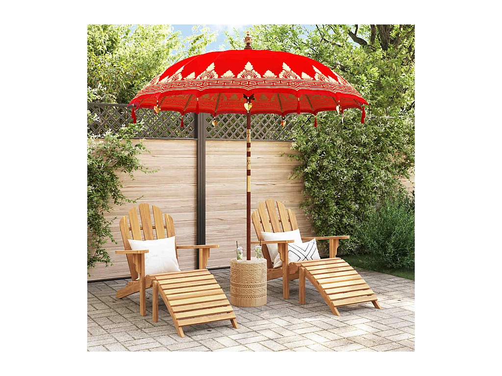 Parasol de jardin-Parasol balinais Rouge (210-220) x 260 cm Coton et bois massif