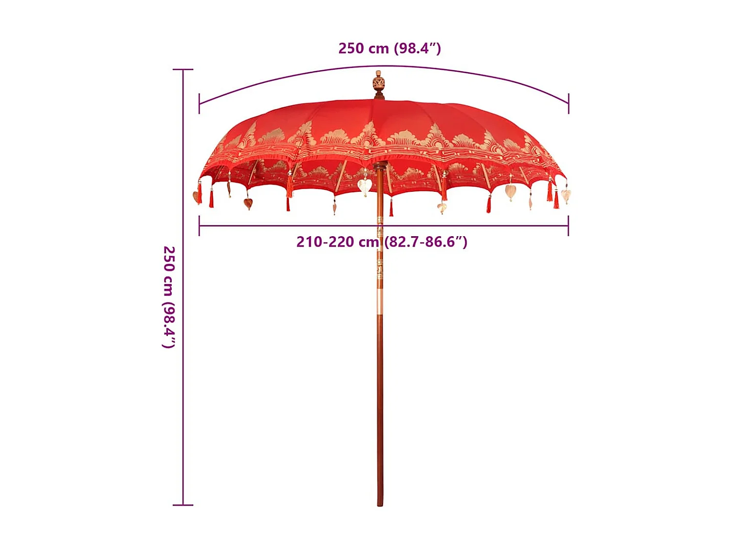 Parasol de jardin-Parasol balinais Rouge (210-220) x 260 cm Coton et bois massif