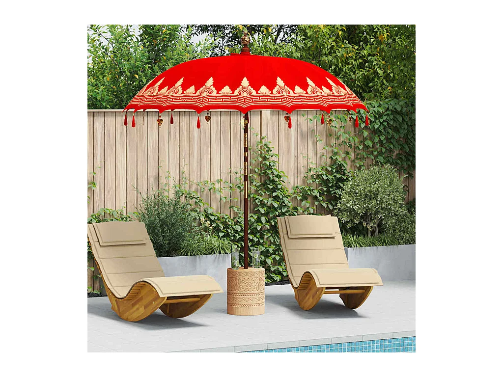 Parasol de jardin-Parasol balinais Rouge (210-220) x 260 cm Coton et bois massif