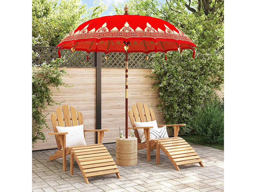Parasol de jardin-Parasol balinais Rouge (210-220) x 260 cm Coton et bois massif
