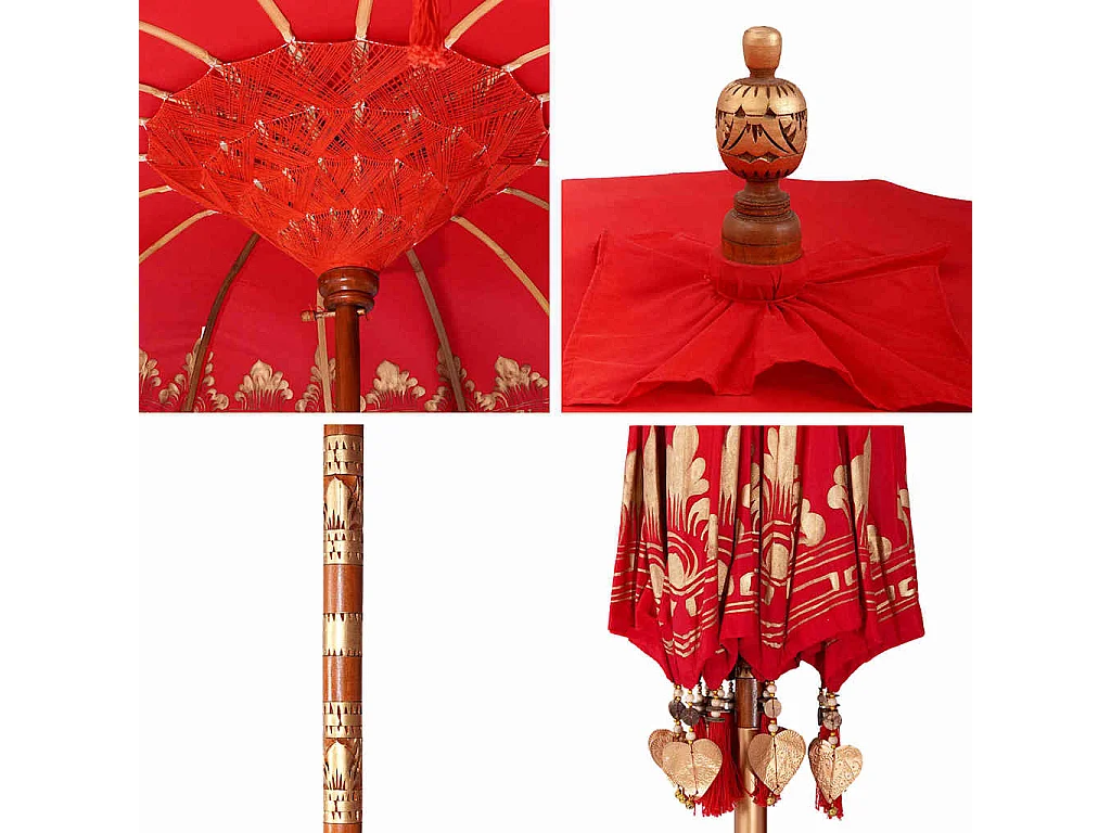 Parasol de jardin-Parasol balinais Rouge (210-220) x 260 cm Coton et bois massif