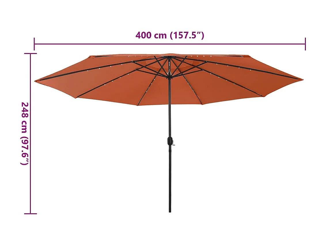 Parasol de jardin-Parasol d'extérieur avec lumières LED et mât en métal terre cuite