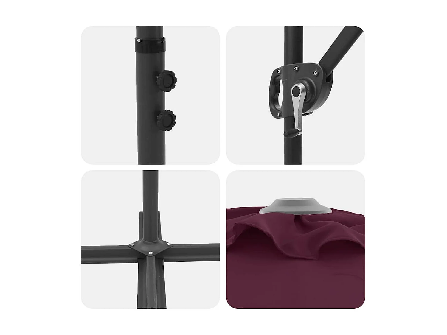 Parasol de jardin-Parasol cantilever de jardin Rouge bordeaux 372 x 198 x 243 cm