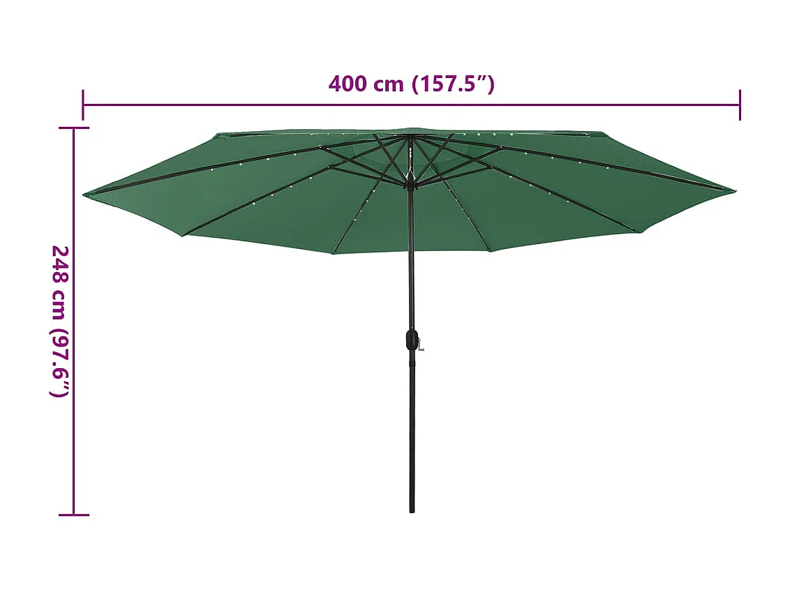 Parasol de jardin-Parasol d'extérieur avec lumières LED et mât en métal 400 cm vert