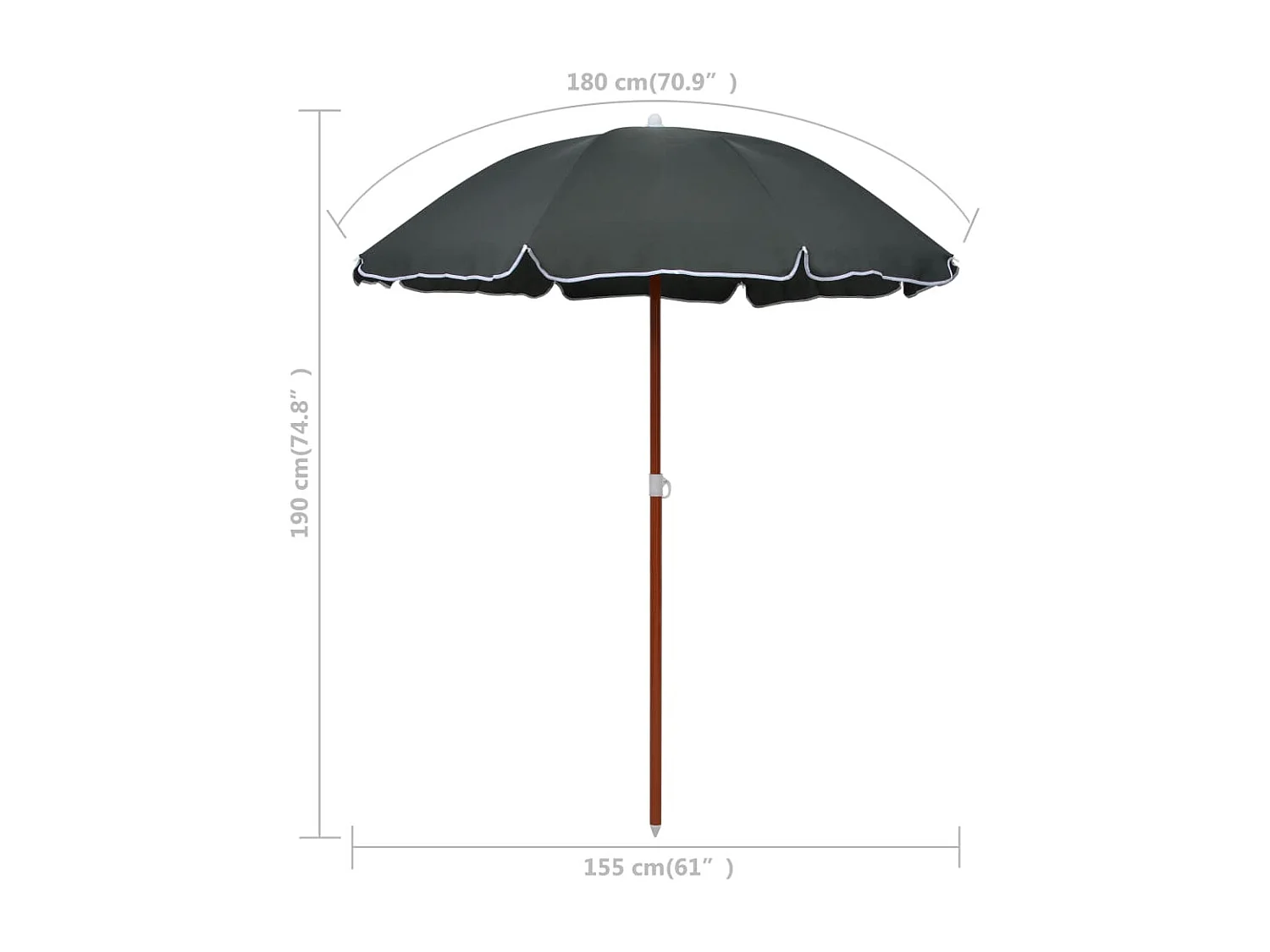 Parasol de jardin-Parasol d'extérieur avec mât en acier 180 cm anthracite