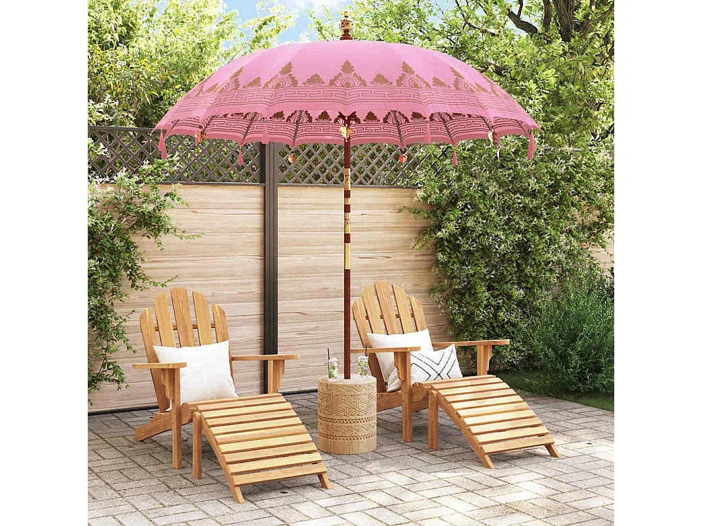 Parasol de jardin-Parasol balinais Rose (210-220) x 260 cm Coton et bois massif