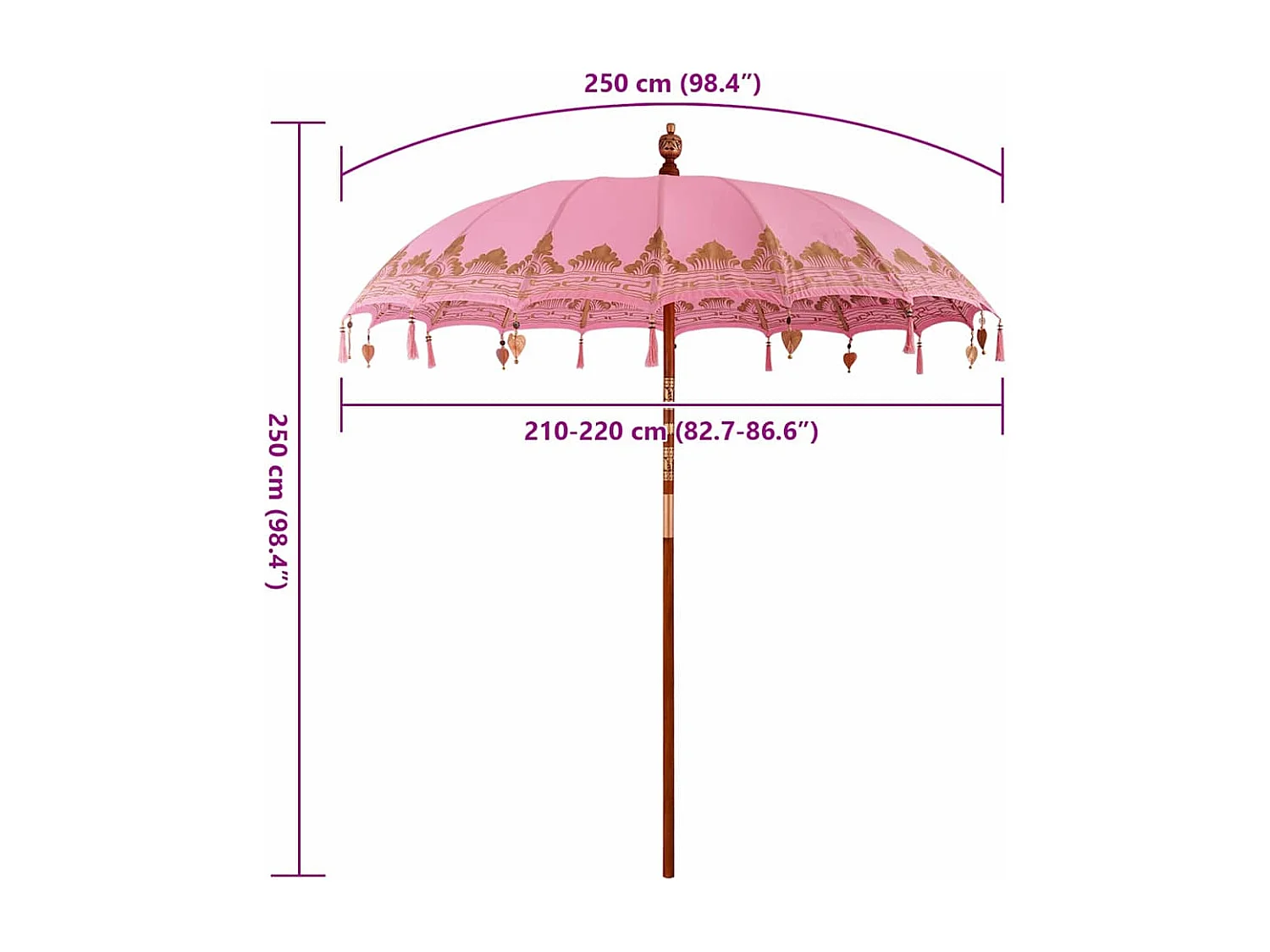 Parasol de jardin-Parasol balinais Rose (210-220) x 260 cm Coton et bois massif