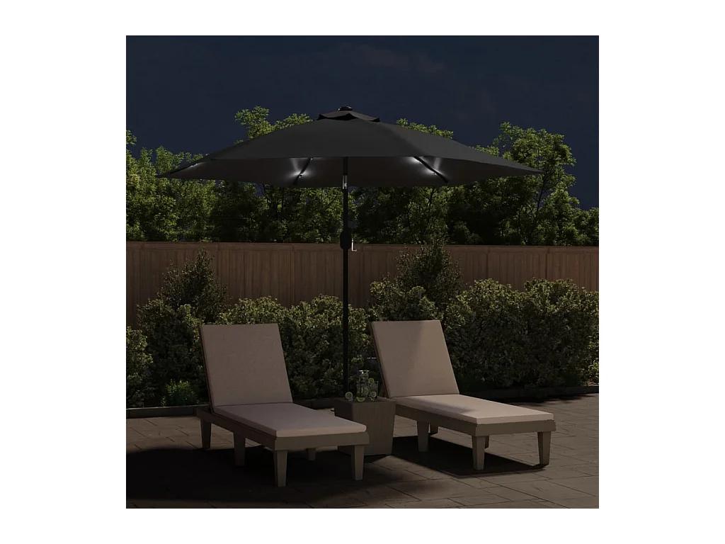 Parasol d'extérieur | Parasol de jardin avec lumières LED et mât en acier Noir