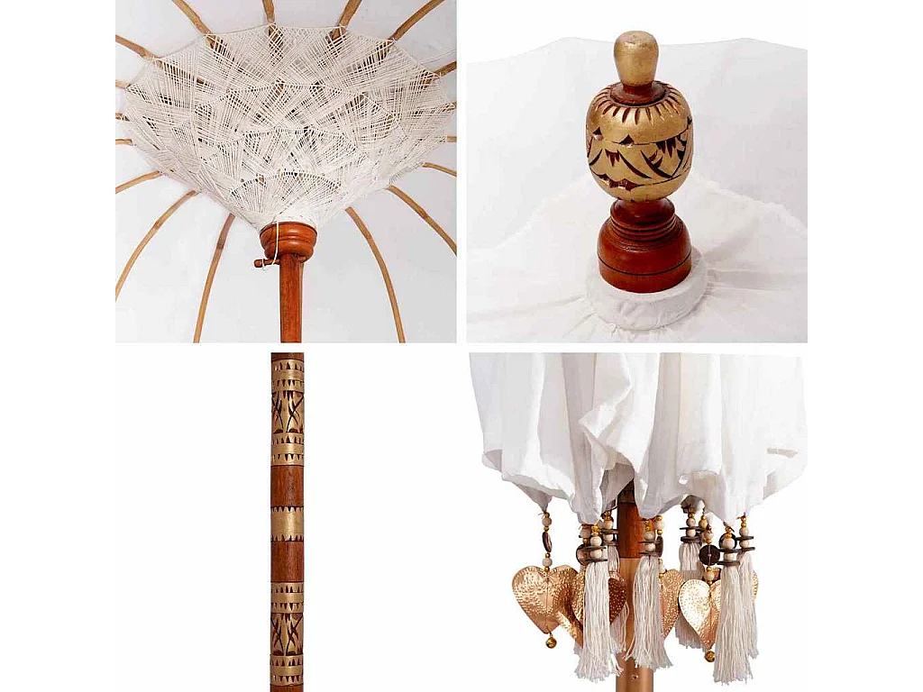 Parasol de jardin-Parasol balinais Crème (180-190) x 260 cm Coton et bois massif