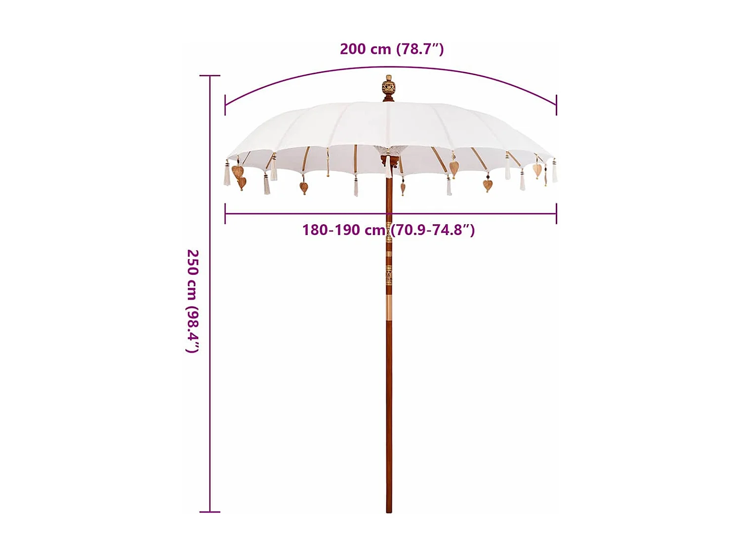 Parasol de jardin-Parasol balinais Crème (180-190) x 260 cm Coton et bois massif