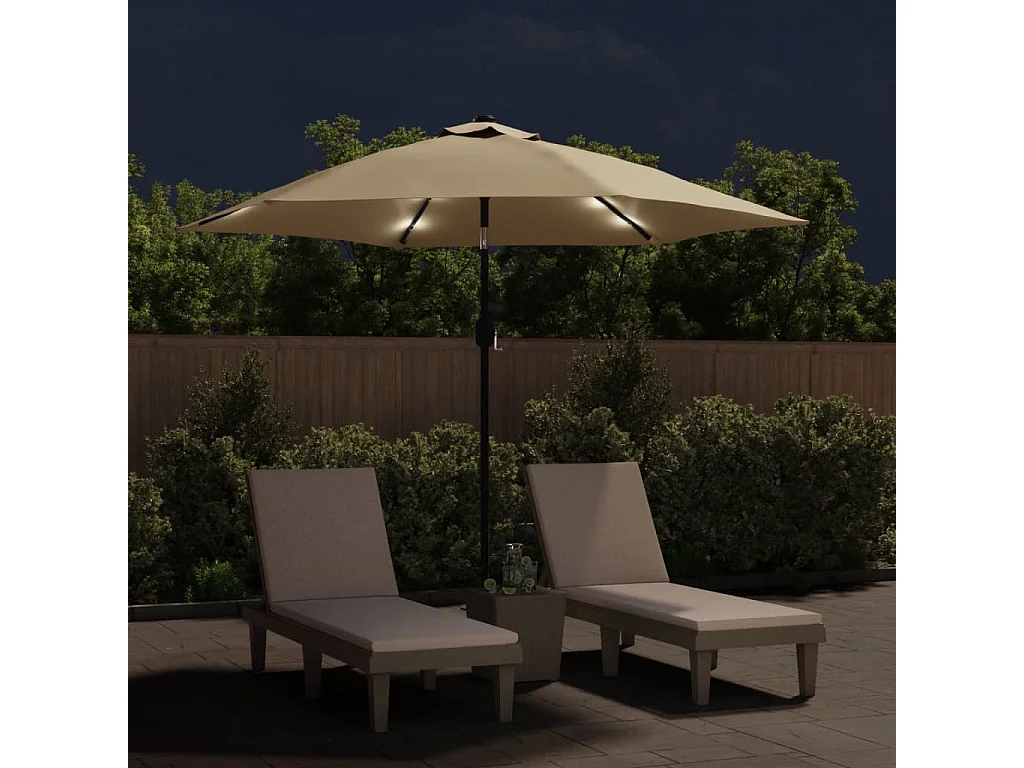 Parasol d'extérieur | Parasol de jardin avec LED et mât en acier 300 cm Taupe