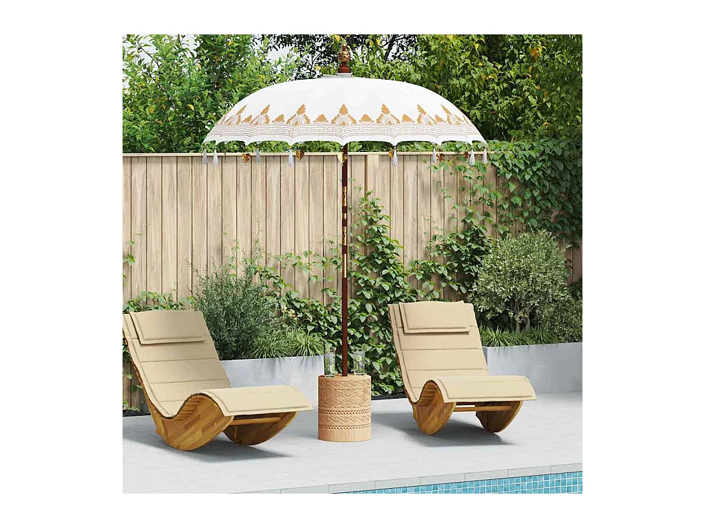 Parasol de jardin-Parasol balinais Crème (180-190) x 260 cm Coton et bois massif