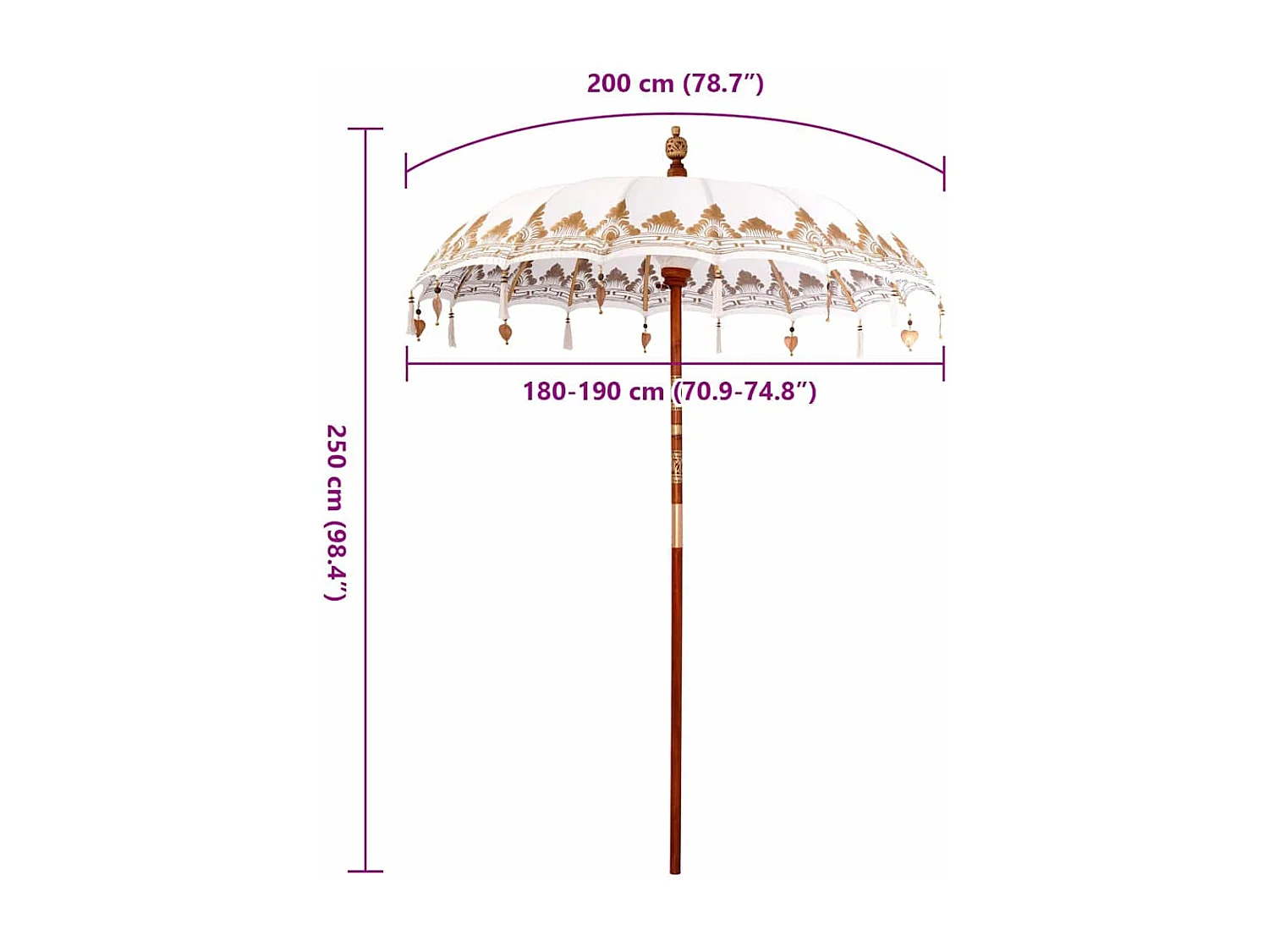 Parasol de jardin-Parasol balinais Crème (180-190) x 260 cm Coton et bois massif