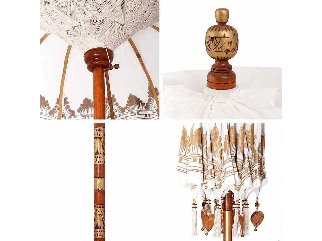 Parasol de jardin-Parasol balinais Crème (180-190) x 260 cm Coton et bois massif