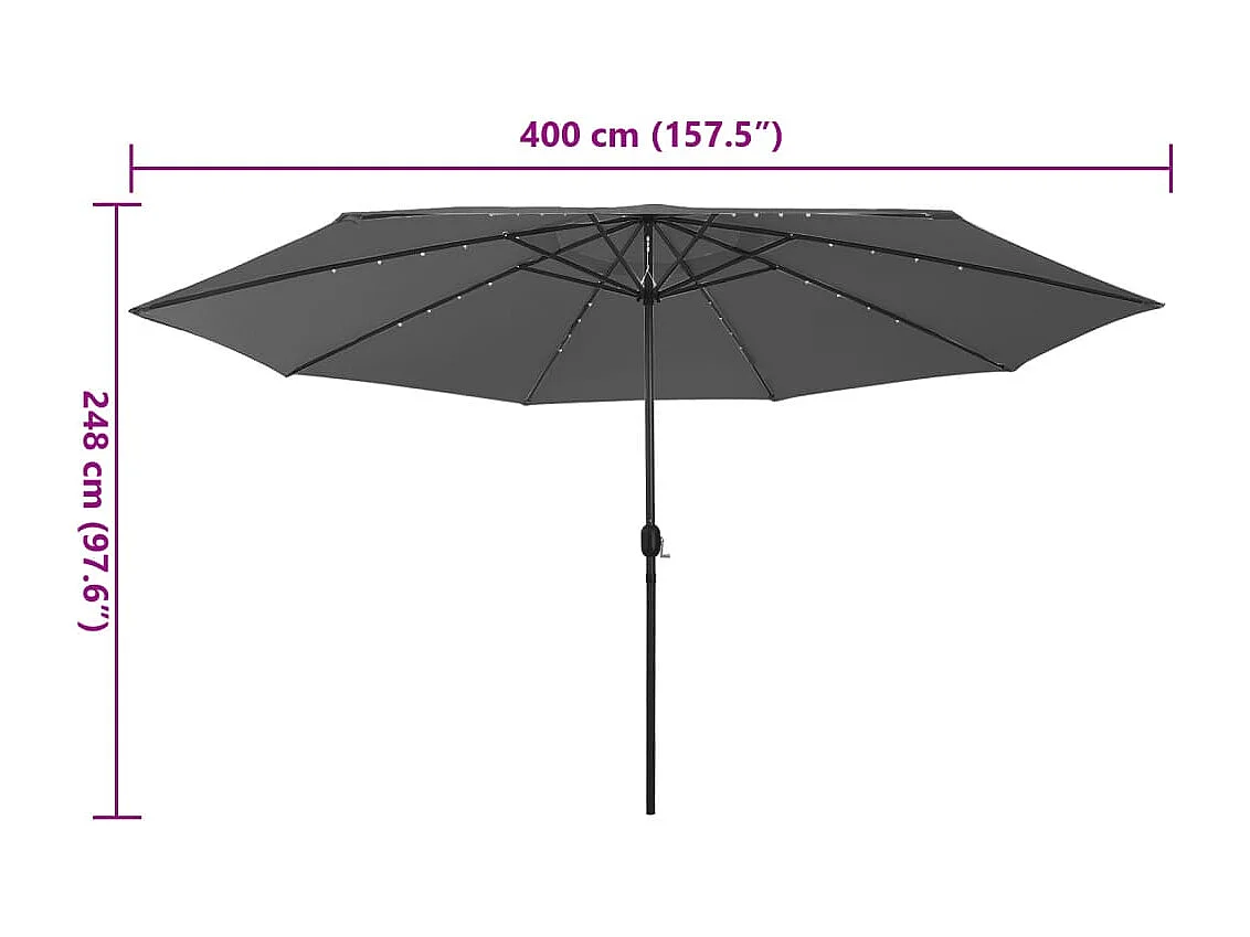 Parasol de jardin-Parasol d'extérieur avec lumières LED et mât en métal anthracite