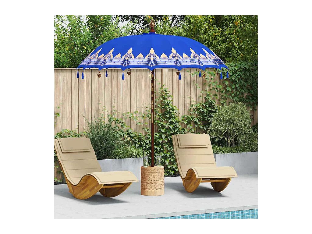 Parasol de jardin-Parasol balinais Bleu (210-220) x 260 cm Coton et bois massif