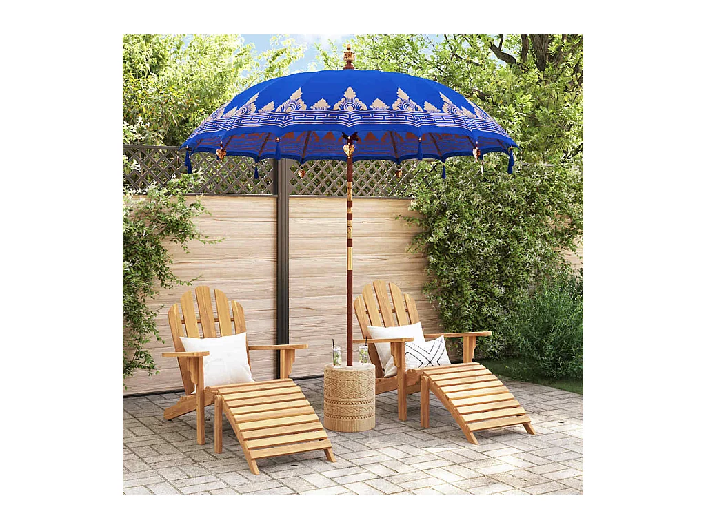 Parasol de jardin-Parasol balinais Bleu (210-220) x 260 cm Coton et bois massif