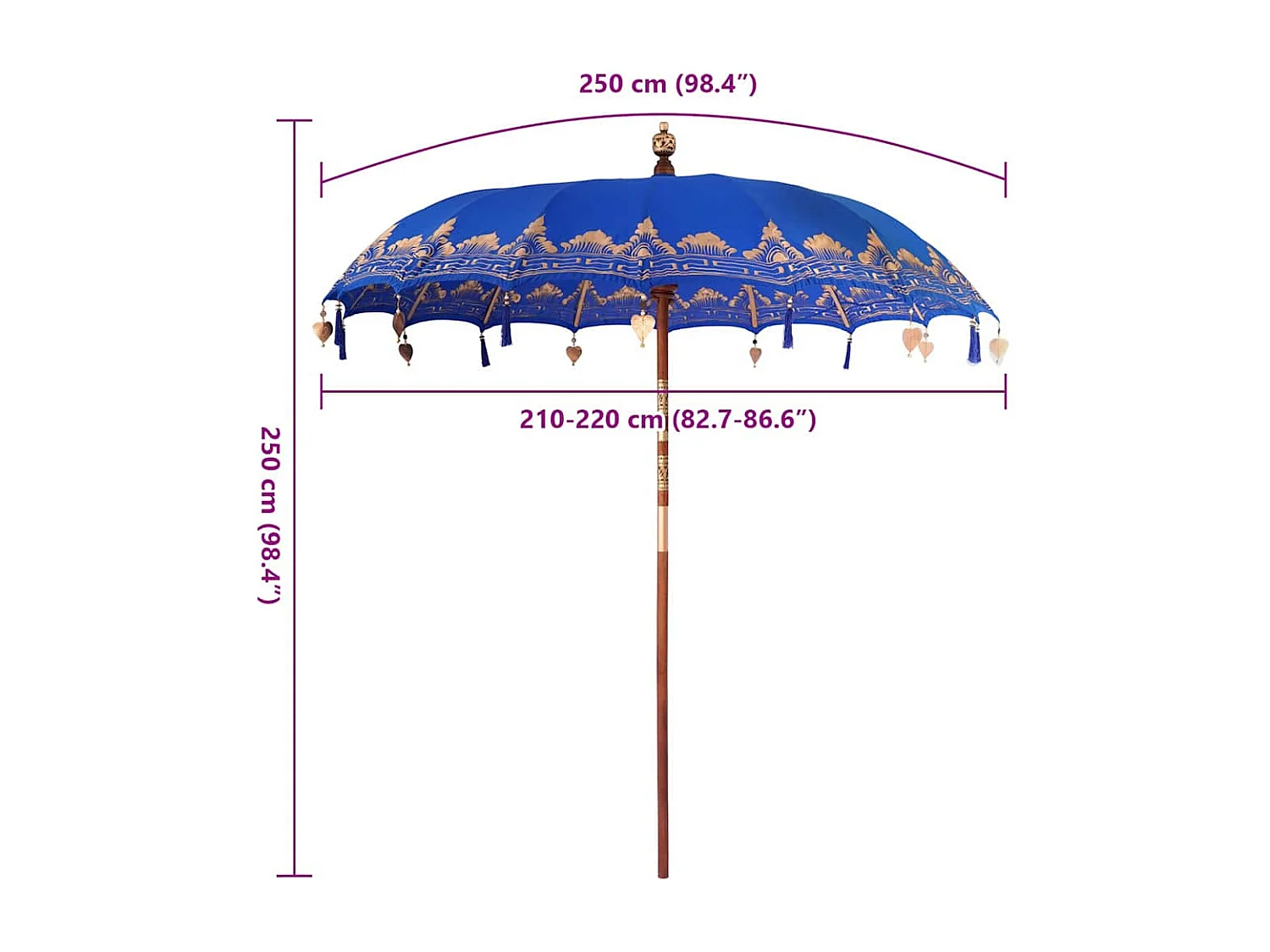 Parasol de jardin-Parasol balinais Bleu (210-220) x 260 cm Coton et bois massif