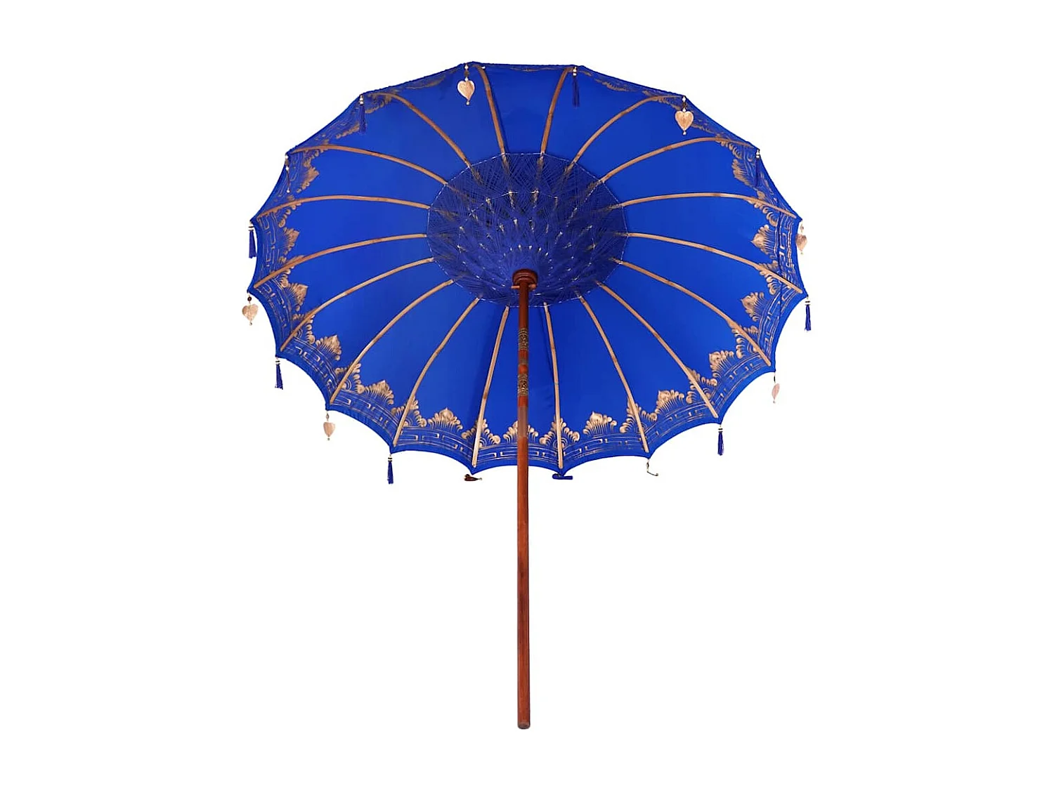 Parasol de jardin-Parasol balinais Bleu (210-220) x 260 cm Coton et bois massif