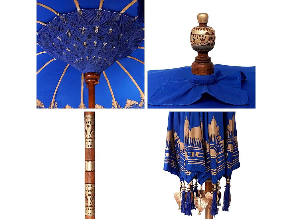Parasol de jardin-Parasol balinais Bleu (210-220) x 260 cm Coton et bois massif