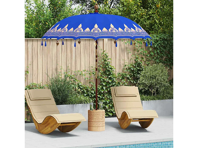 Parasol de jardin-Parasol balinais Bleu (210-220) x 260 cm Coton et bois massif