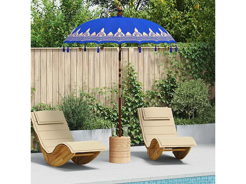 Parasol de jardin-Parasol balinais Bleu (180-190) x 260 cm Coton et bois massif