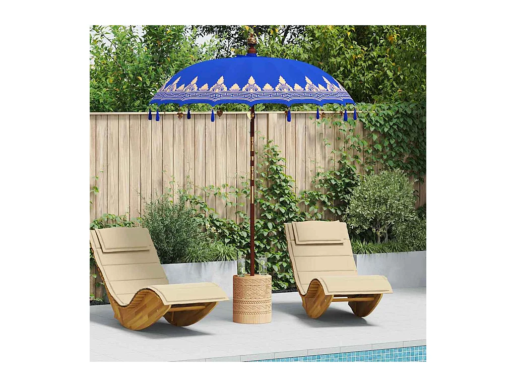 Parasol de jardin-Parasol balinais Bleu (180-190) x 260 cm Coton et bois massif