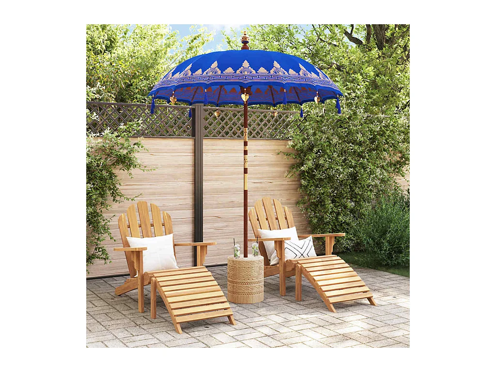 Parasol de jardin-Parasol balinais Bleu (180-190) x 260 cm Coton et bois massif