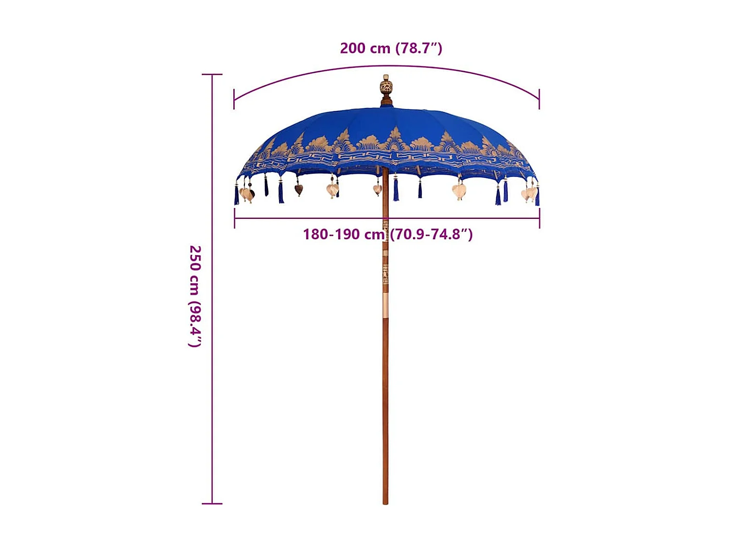 Parasol de jardin-Parasol balinais Bleu (180-190) x 260 cm Coton et bois massif