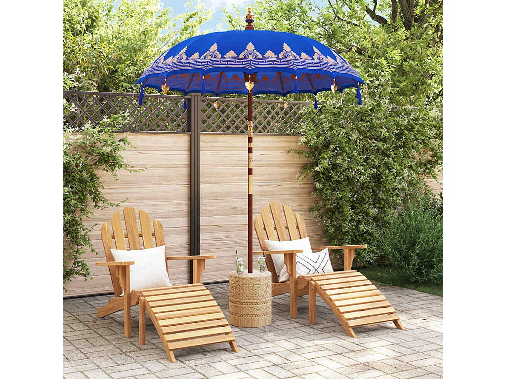 Parasol de jardin-Parasol balinais Bleu (180-190) x 260 cm Coton et bois massif