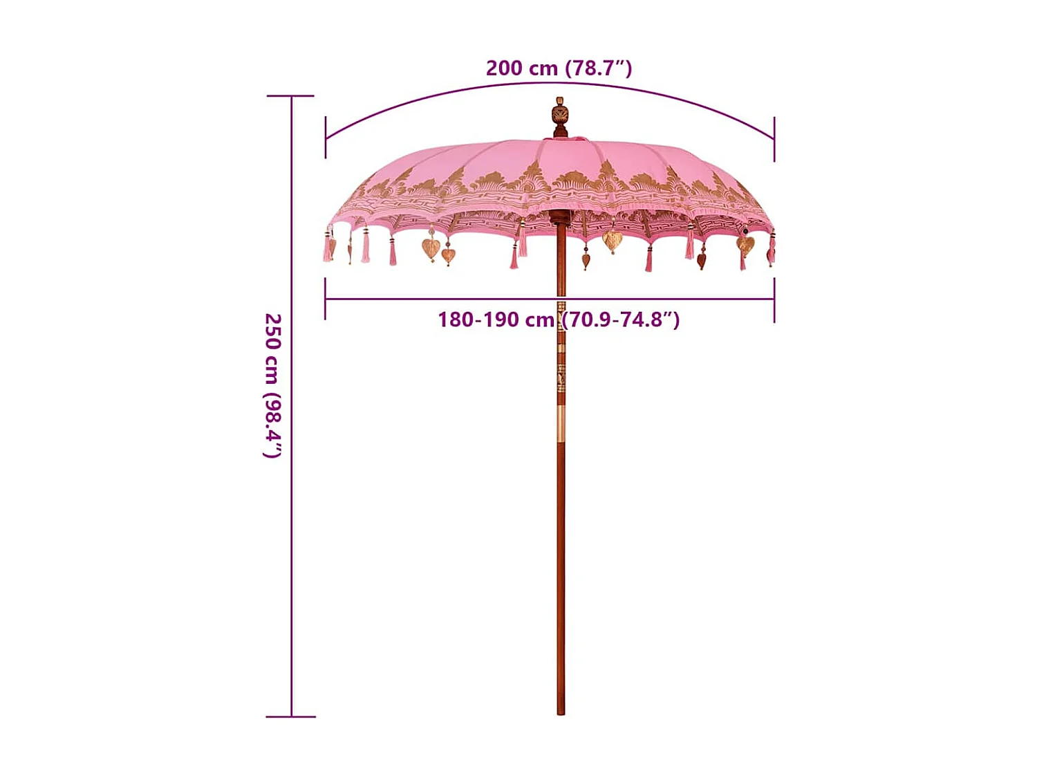 Parasol de jardin-Parasol balinais Rose (180-190) x 260 cm Coton et bois massif