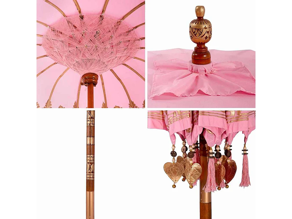 Parasol de jardin-Parasol balinais Rose (180-190) x 260 cm Coton et bois massif