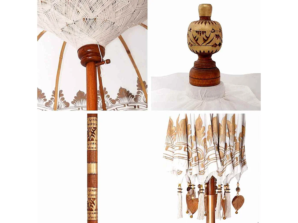 Parasol de jardin-Parasol balinais Crème (210-220) x 260 cm Coton et bois massif