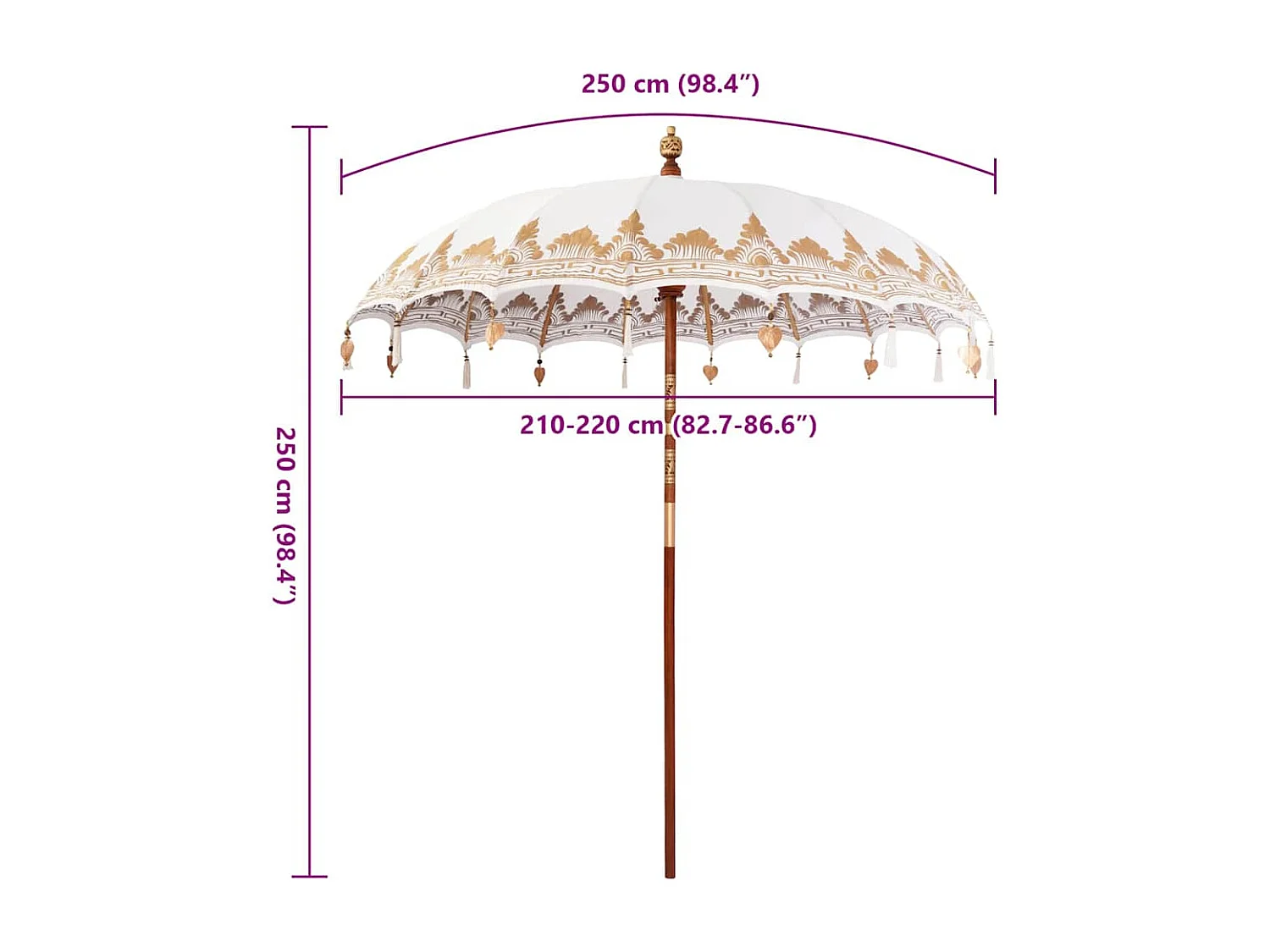 Parasol de jardin-Parasol balinais Crème (210-220) x 260 cm Coton et bois massif