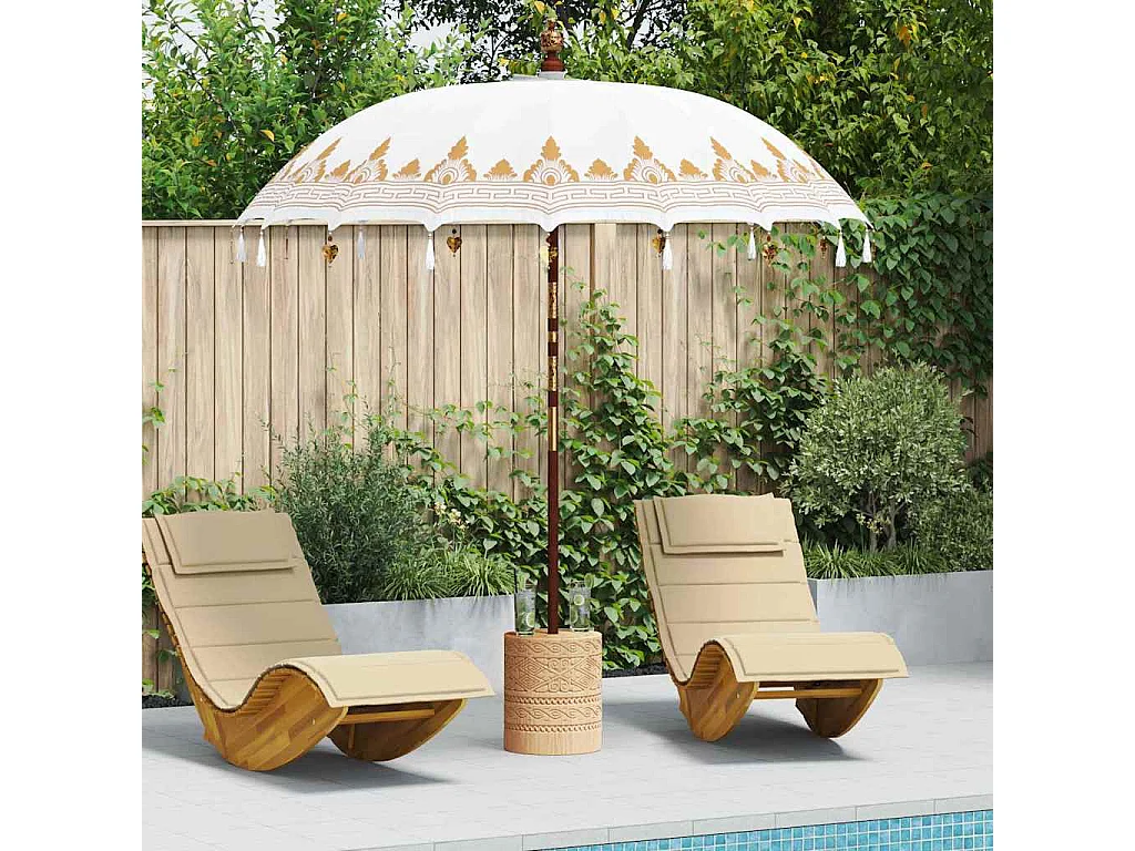 Parasol de jardin-Parasol balinais Crème (210-220) x 260 cm Coton et bois massif