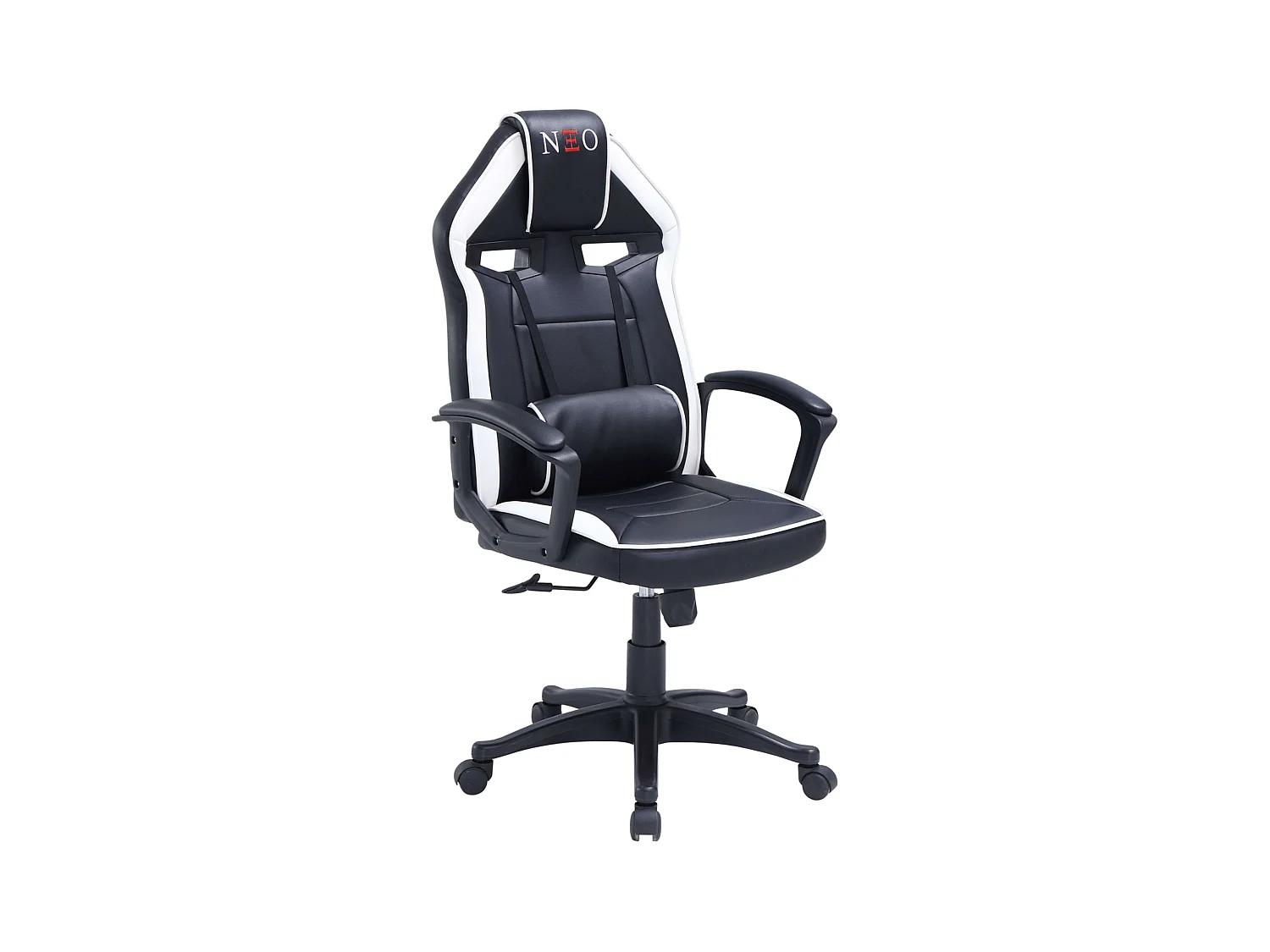 Cadeira giratória para jogos Luc, preta/branca, com braços, 70x115 cm