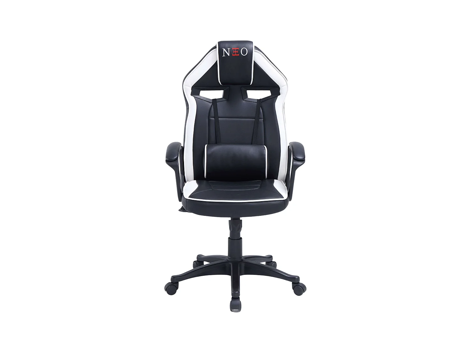 Cadeira giratória para jogos Luc, preta/branca, com braços, 70x115 cm