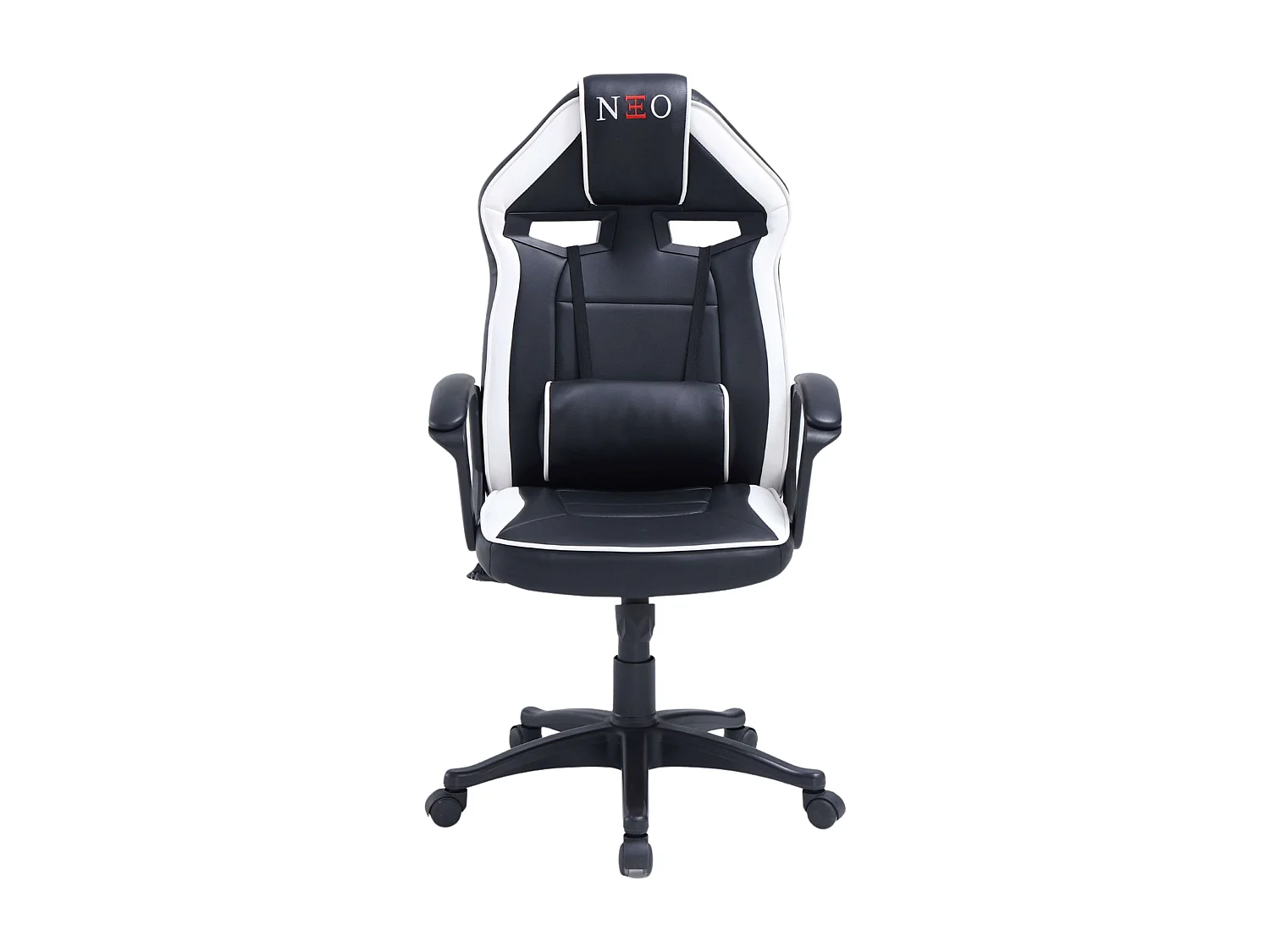 Cadeira giratória para jogos Luc, preta/branca, com braços, 70x115 cm