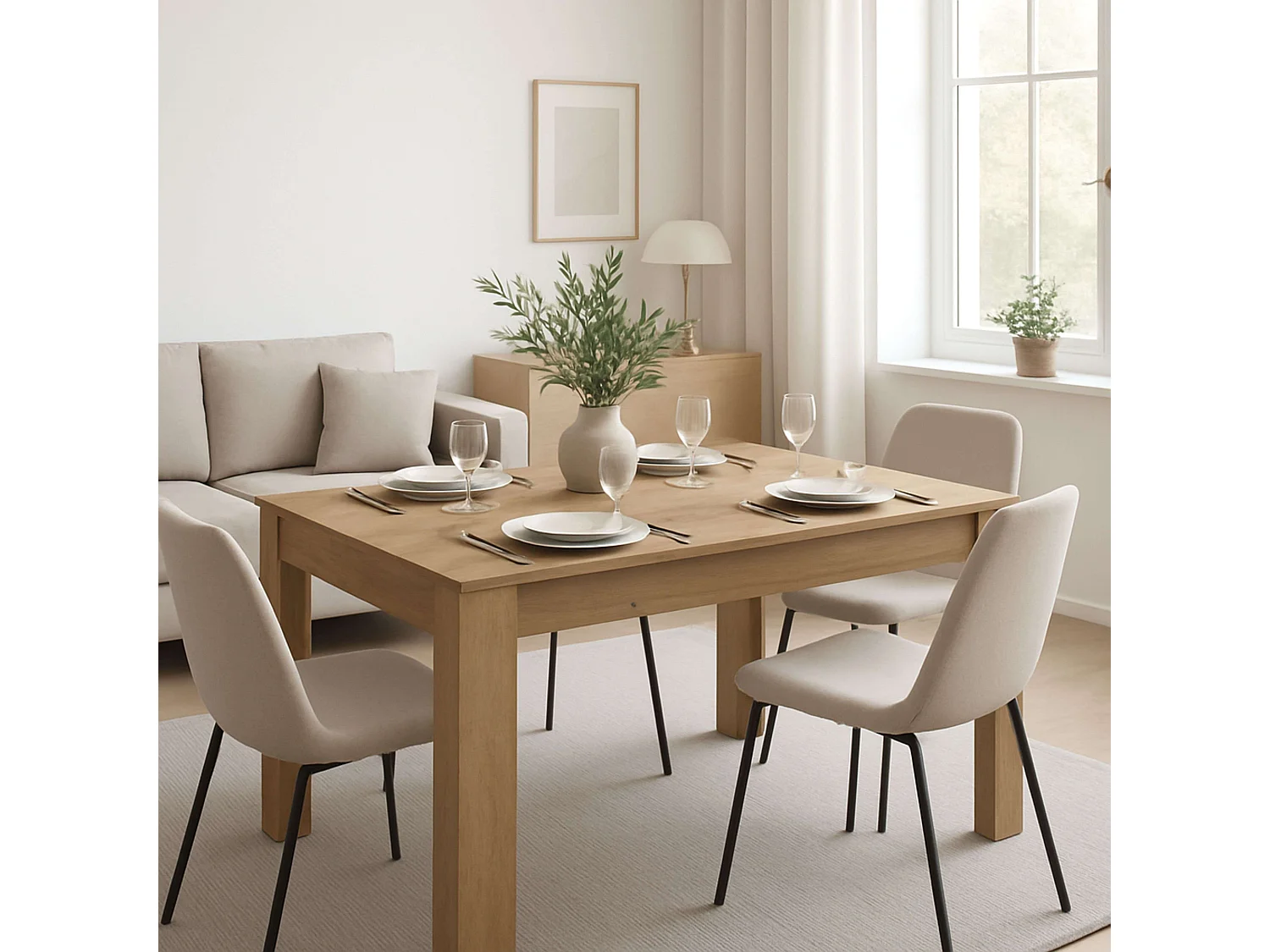 Mesa Extensible Basic Naturale 141x77x91 cm Comedor Moderno