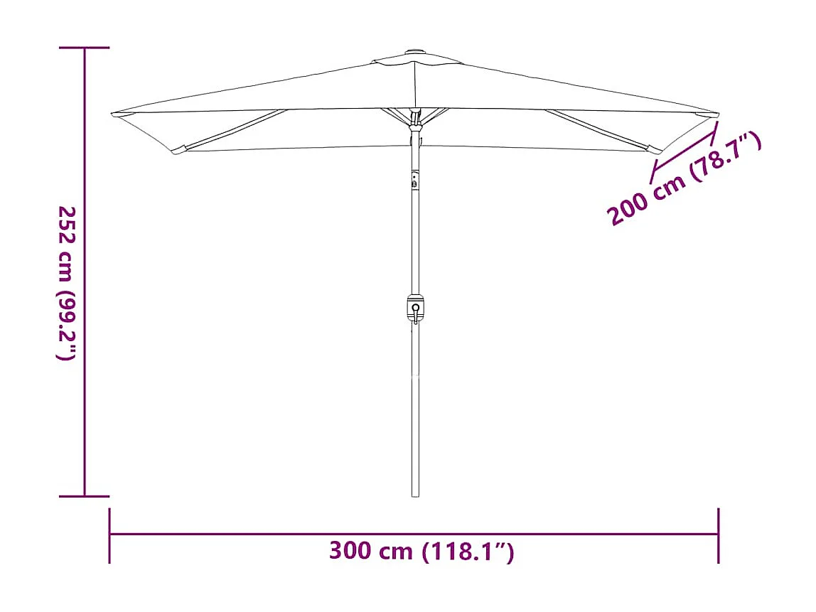 Parasol d'extérieur | Parasol de jardin avec mât en métal 300x200 cm terre cuite