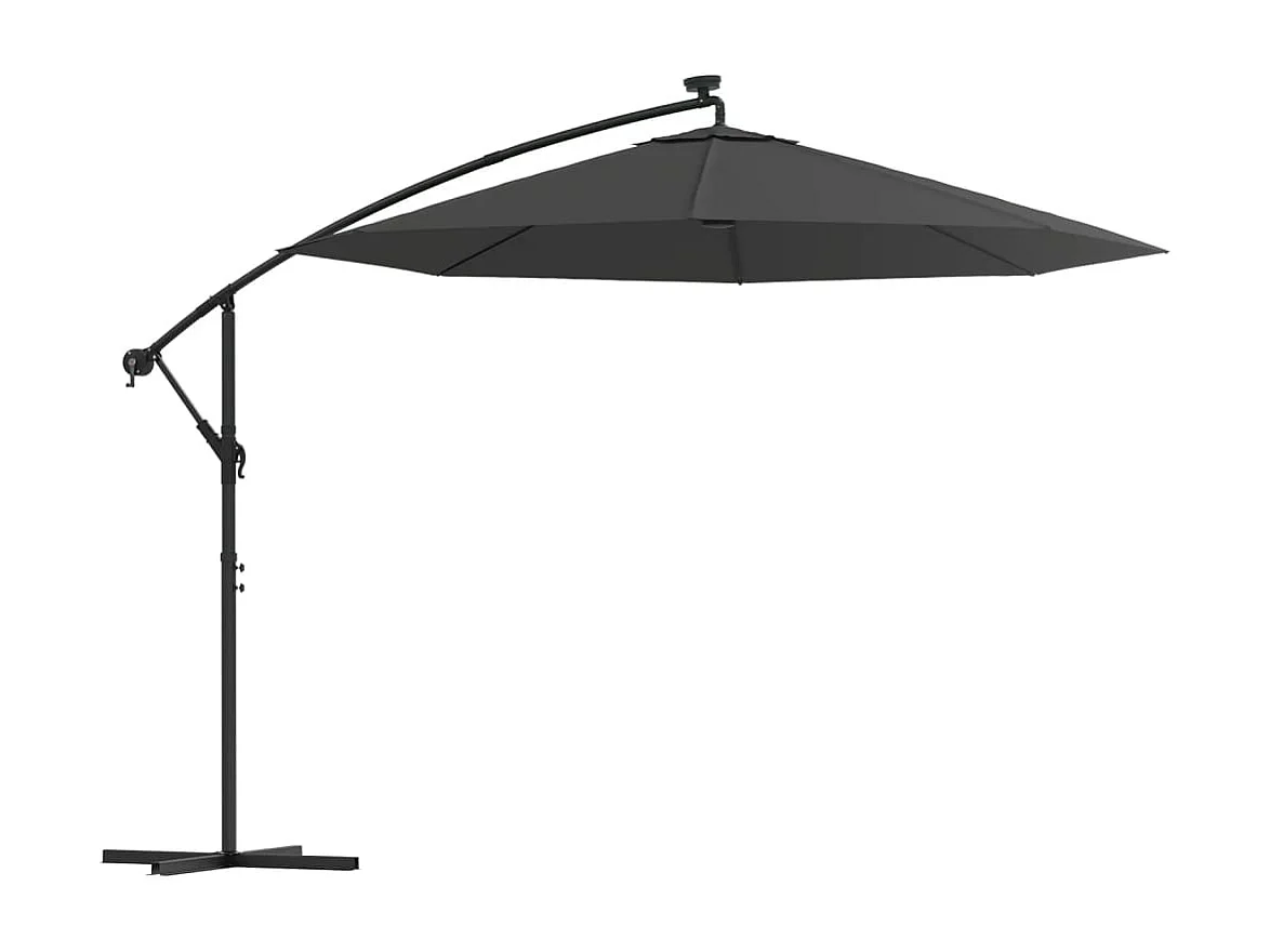 Parasol de jardin en porte-à-faux et lumières LED mât en acier