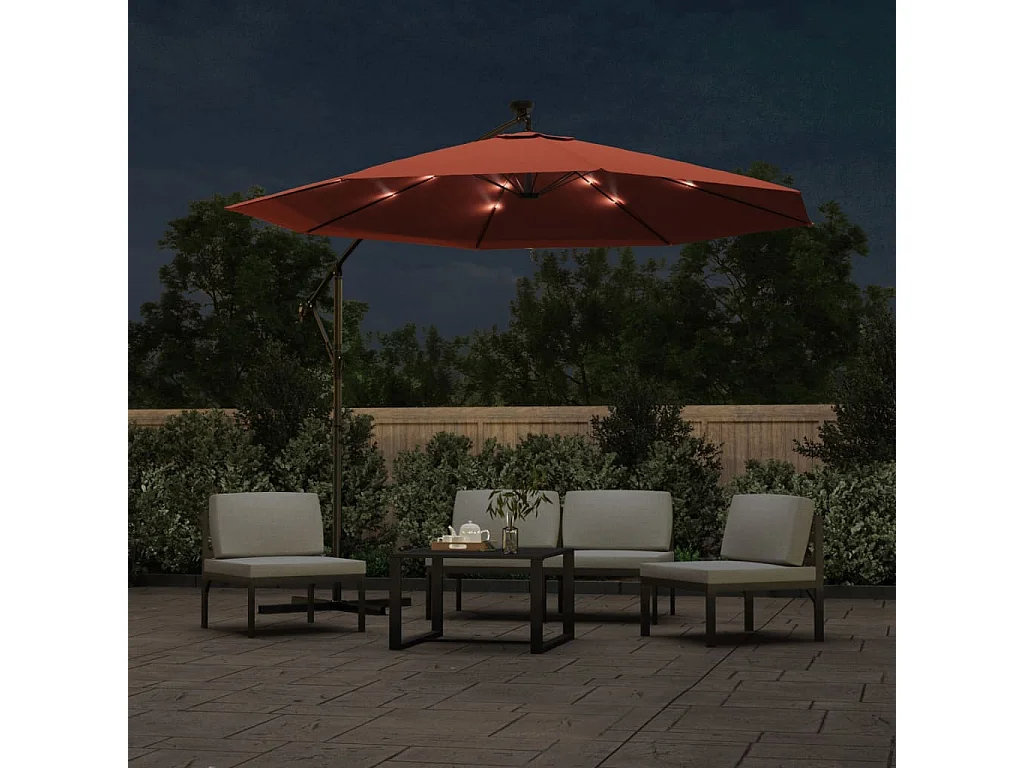 Parasol de jardin en porte-à-faux et lumières LED mât en acier