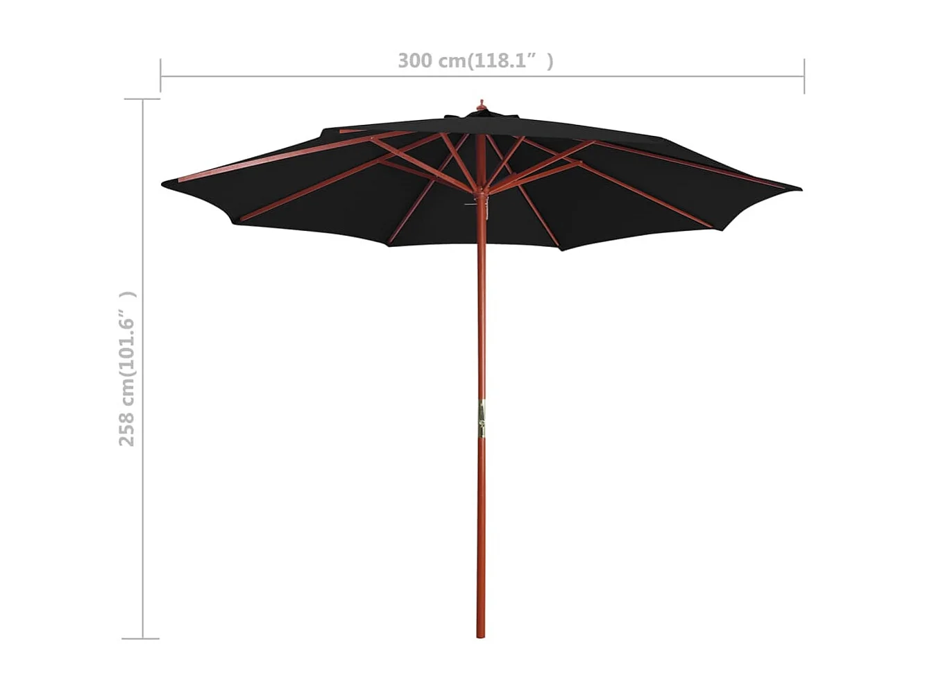 Parasol de jardin avec mât en bois 300x258 cm Noir