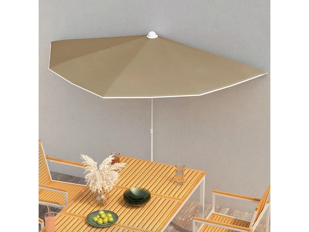 Demi-parasol de jardin avec mât 180x90 cm taupe