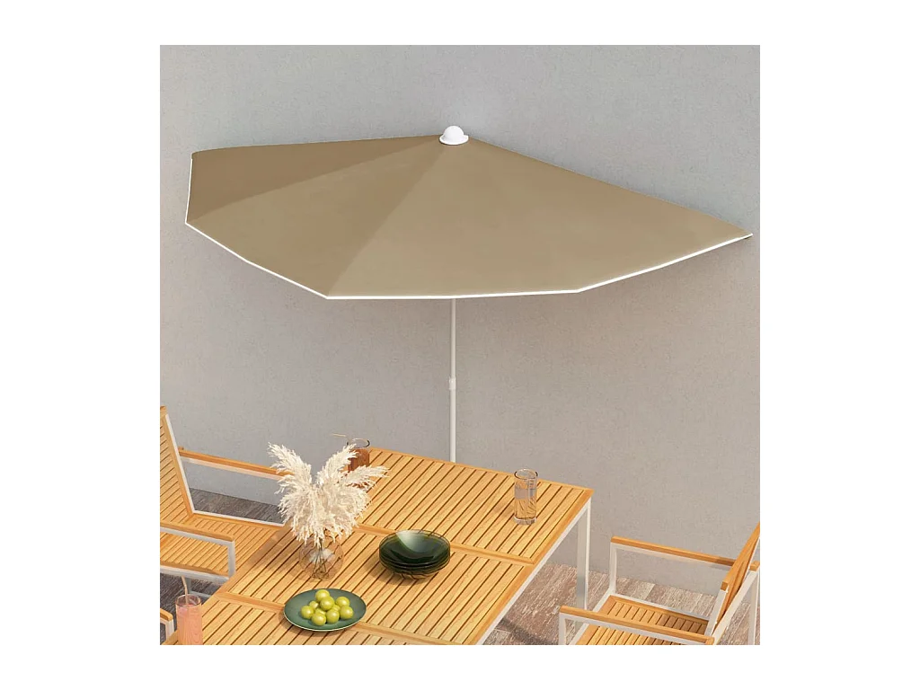 Demi-parasol de jardin avec mât 180x90 cm taupe