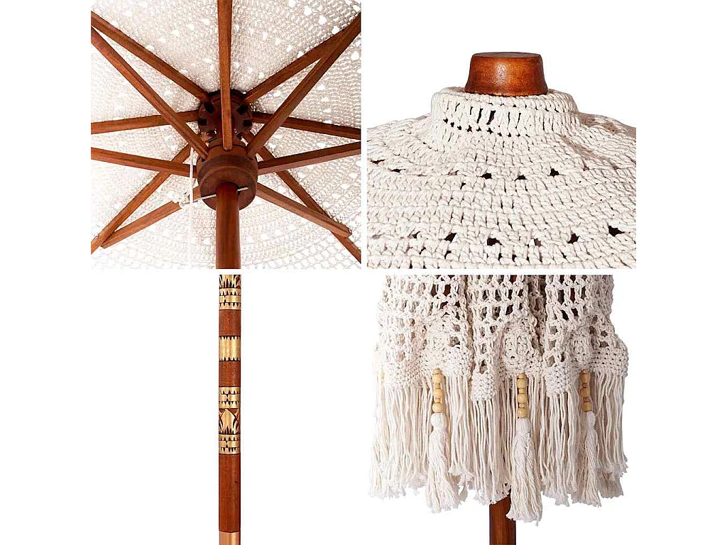 Parasol de jardin-Parasol Crème (250-255) x 250 cm Coton et bois massif