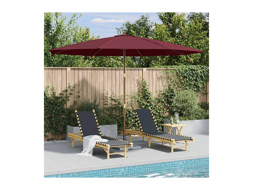 Parasol d'extérieur | Parasol de jardin avec mât en bois 350 cm Bordeaux