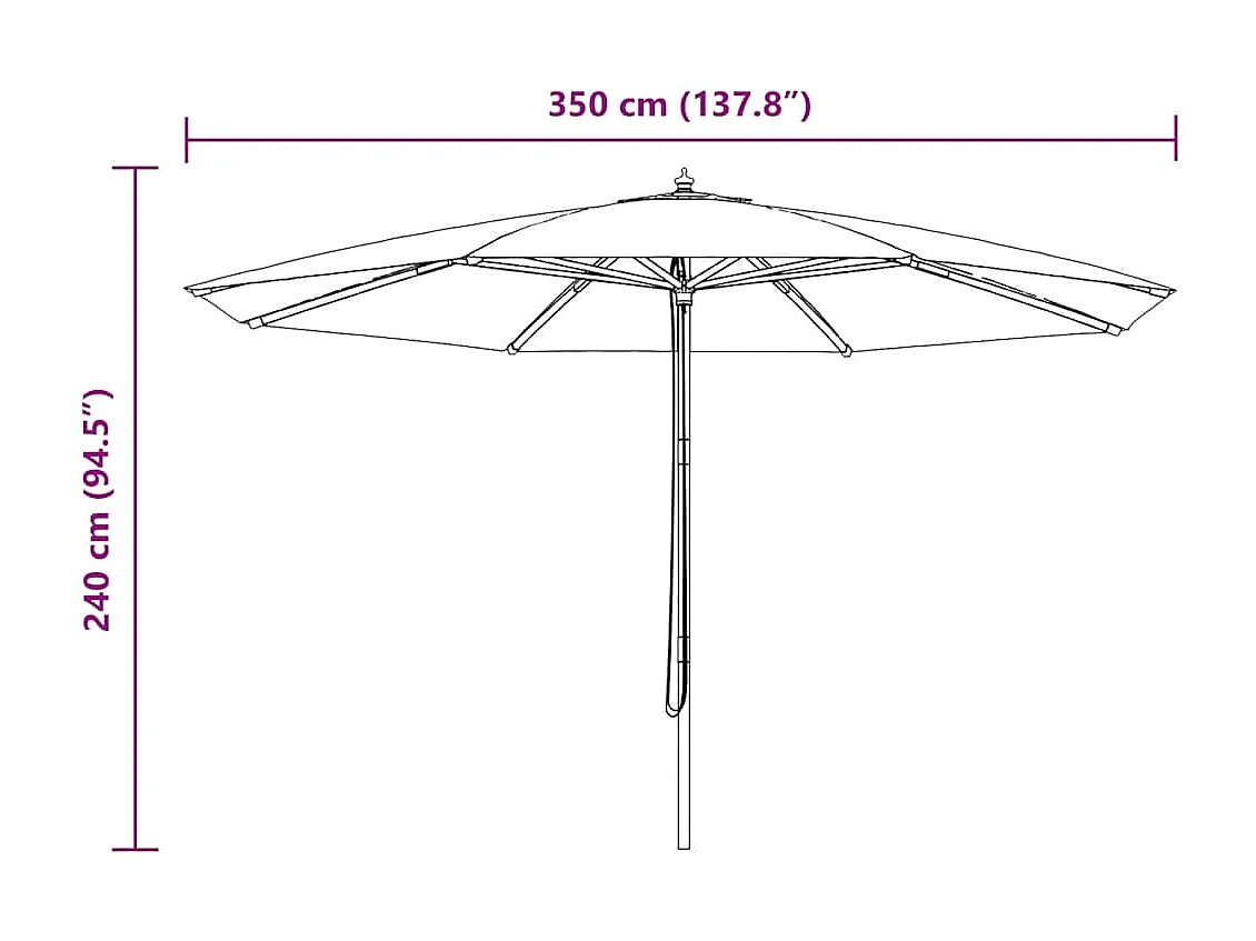 Parasol d'extérieur | Parasol de jardin avec mât en bois 350 cm Bordeaux